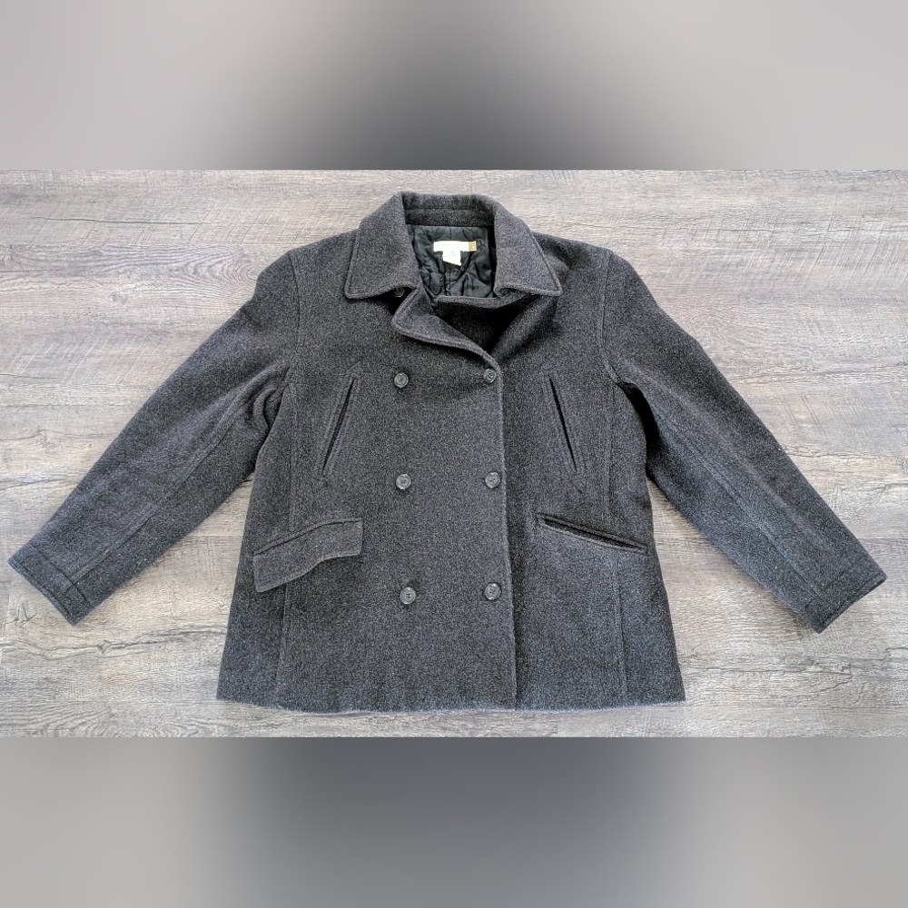 J. Crew Jacket Womens Medium Charcoal Wool Blend Pea Coat Lined Double Breasted